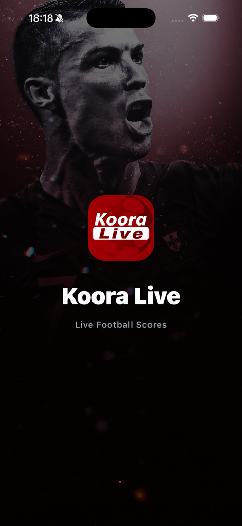 Koora Live app splash screen with logo and live football scores text