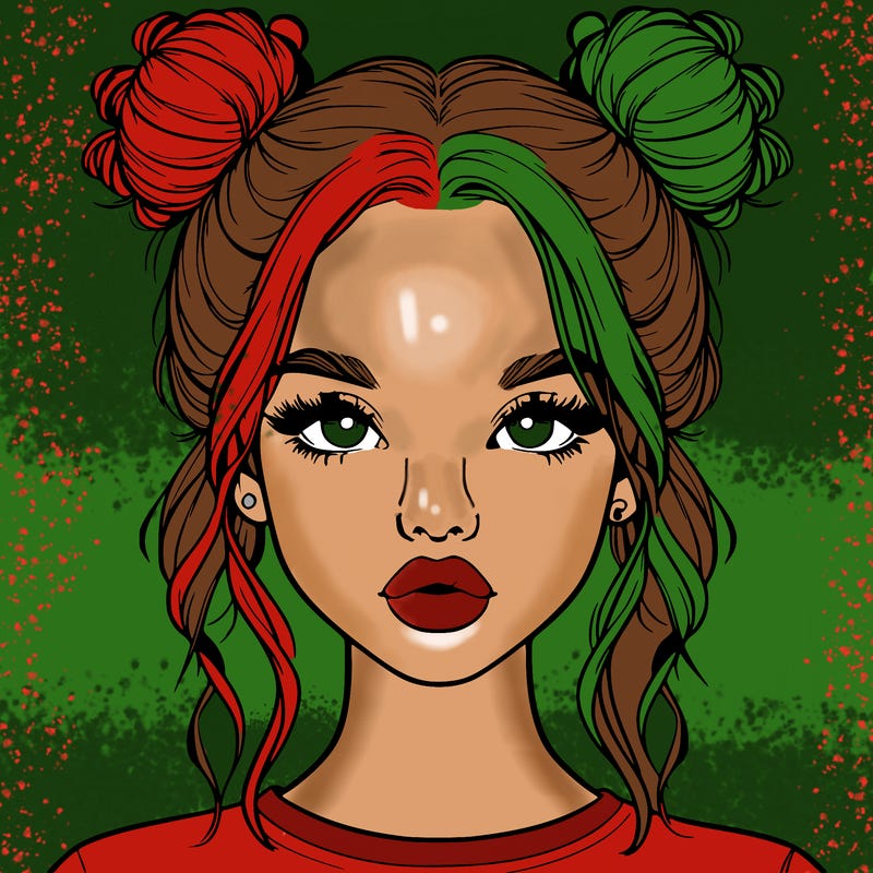realistic girl with two buns in hair and lips