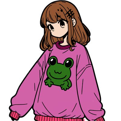 girl wearing frogging sweatshirt