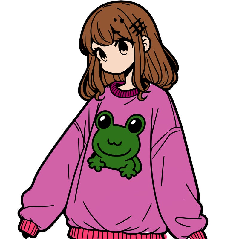 girl wearing frogging sweatshirt