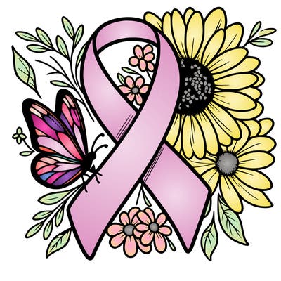 cancer awareness symbol with flowers and butterflies