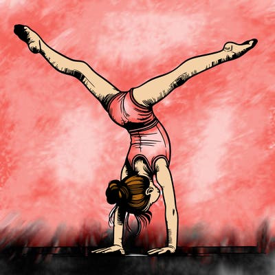 realistic gymnastic hand stand girl in four splits
