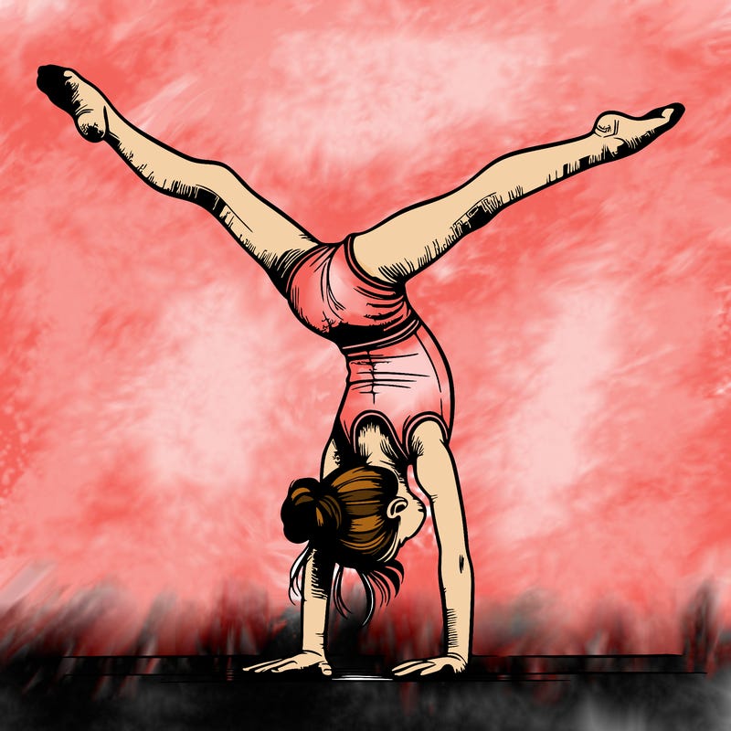 realistic gymnastic hand stand girl in four splits