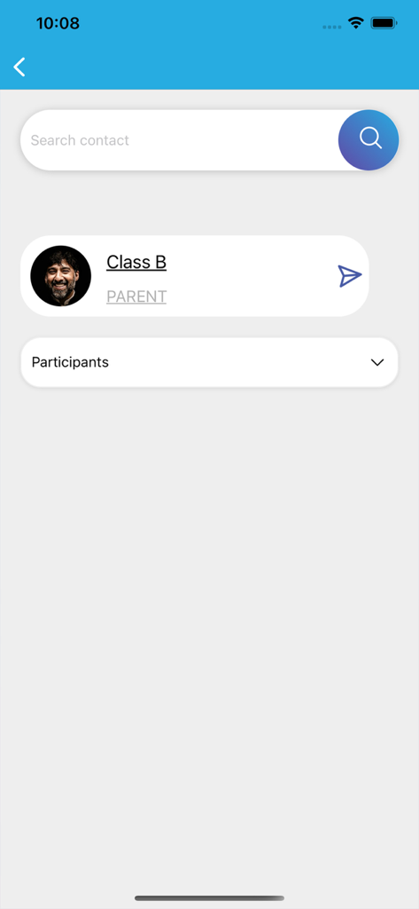 Sesame - Der Kontakt-Suchbildschirm in der Sesam-App, der ein Elternprofil anzeigt