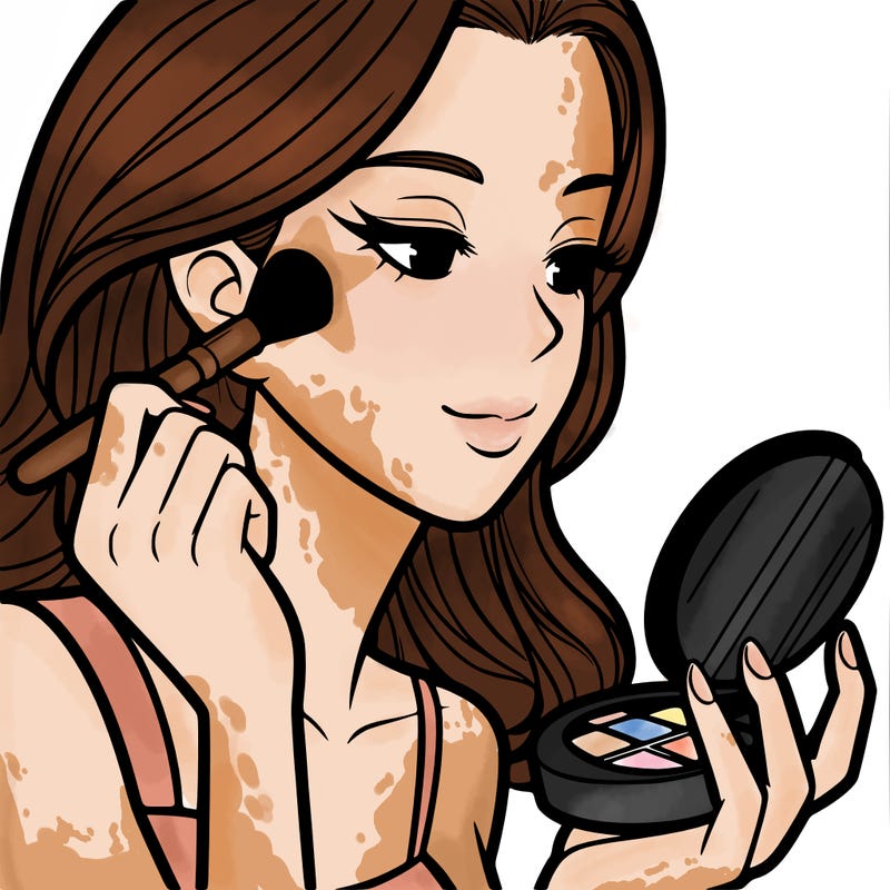 little girl putting on makeup