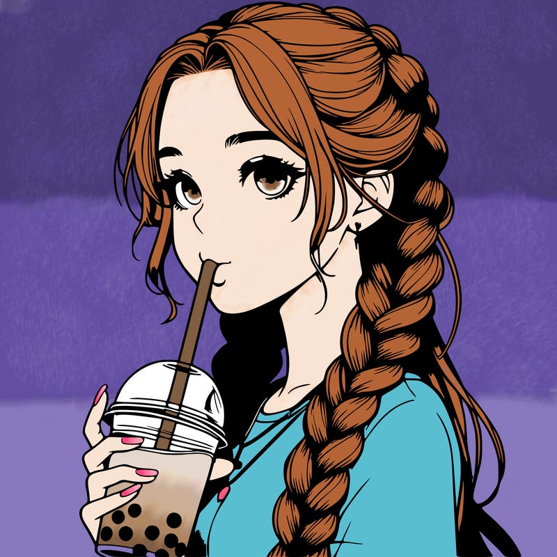 realistic girl with braided hair drinking boba