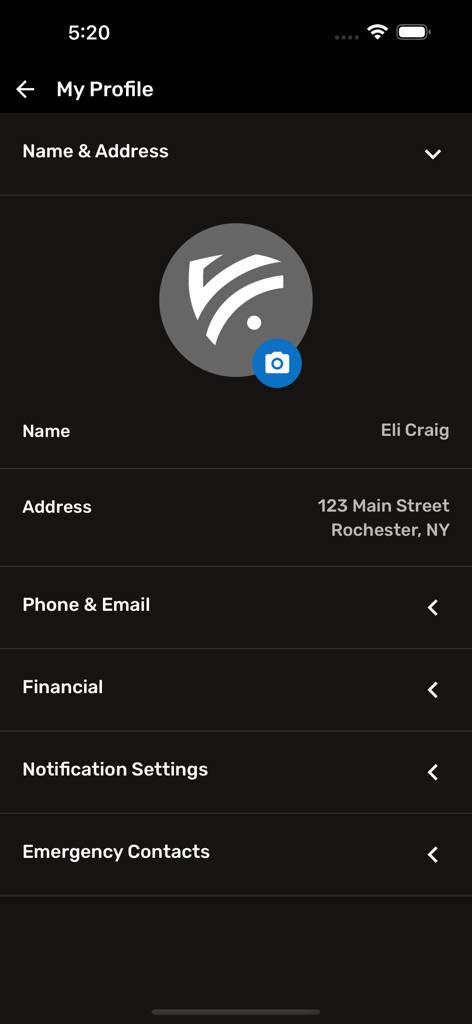 Assignr app profile screen showing account settings and personal information for a sports official