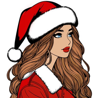 realistic girl in santa hat