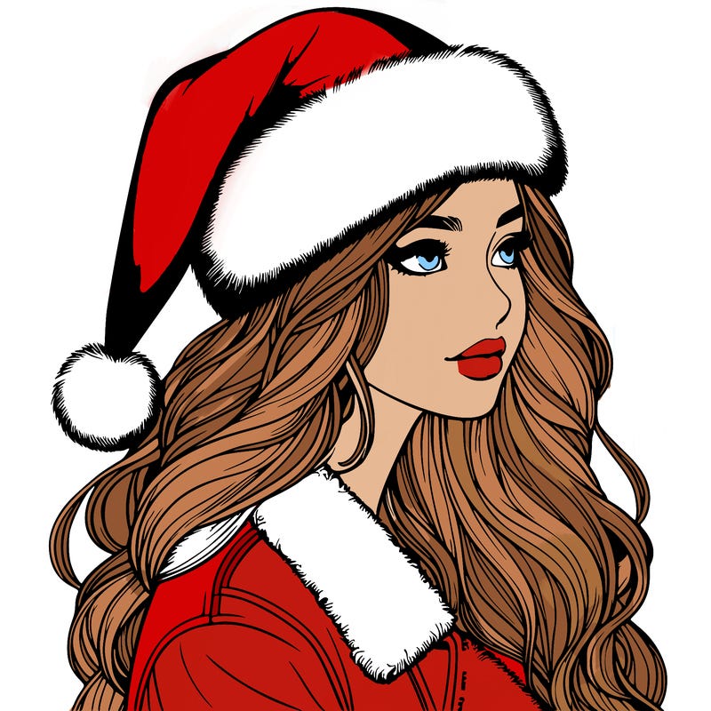 realistic girl in santa hat