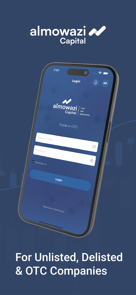 Almowazi Capital - Pantalla de inicio de sesión de Almowazi Capital para operar con acciones OTC y no cotizadas