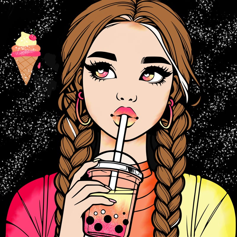realistic girl with braided hair drinking boba