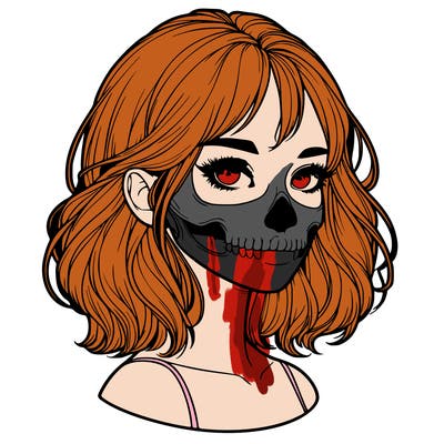 realistic girl with skull