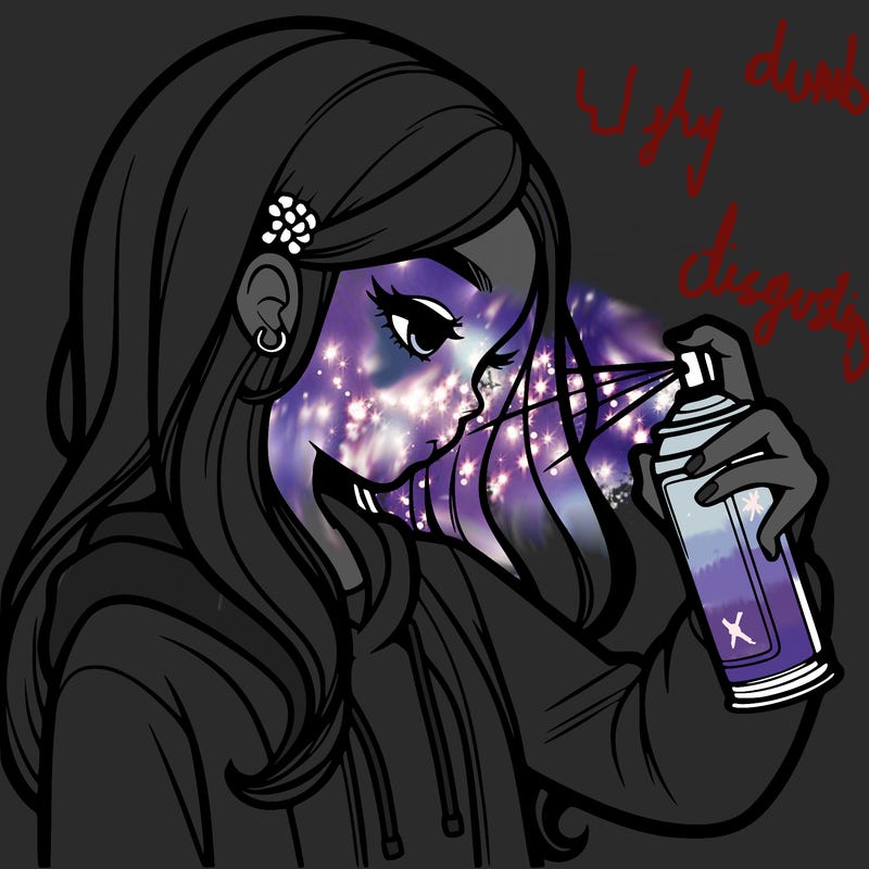 a realistic girl spray painting