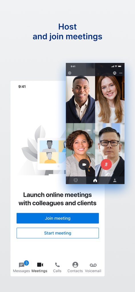 UNIVERGE BLUE™ CONNECT - UNIVERGE BLUE CONNECT app interface for hosting and joining video meetings