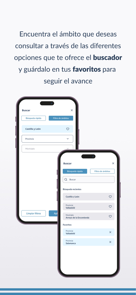 Elecciones CyL 2026 - Busca regiones específicas y guárdalas en favoritos en la aplicación Elecciones CyL 2026.