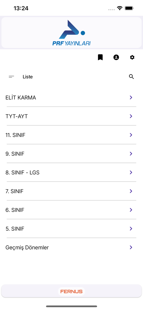 Paraf Video Çözüm - Main menu of the Paraf Video Cozum mobile app listing Turkish educational grade levels and exam categories