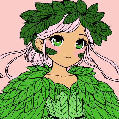 a realistic girl with a costume made of leaves