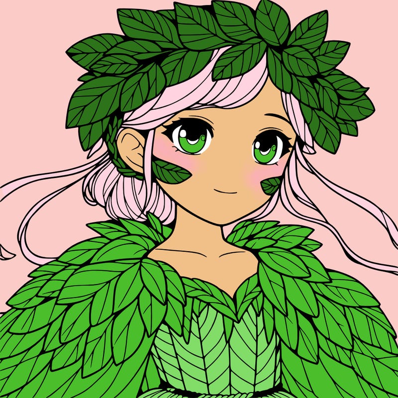 a realistic girl with a costume made of leaves