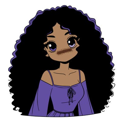 a black anime girl with long afro hair