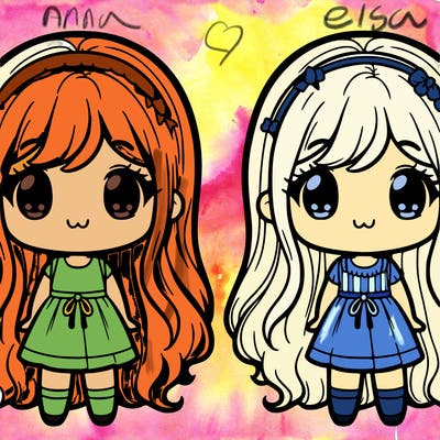 two cute sisters with long hair
