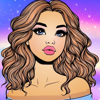 realistic girl with wavy hair and lips