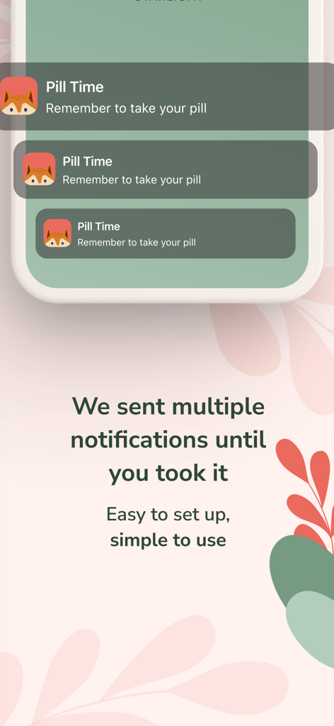 Pill Time : Birth Control - Tela de smartphone mostrando múltiplos lembretes de pílulas anticoncepcionais do aplicativo Pill Time