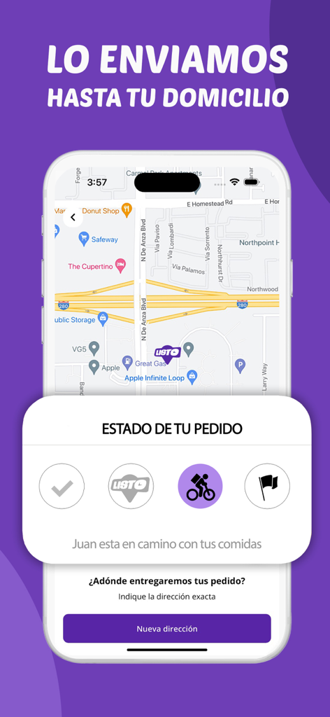 Listo - Delivery App - Tela de um aplicativo móvel da Listo mostrando um mapa e atualização do status de entrega em tempo real de um pedido de comida.