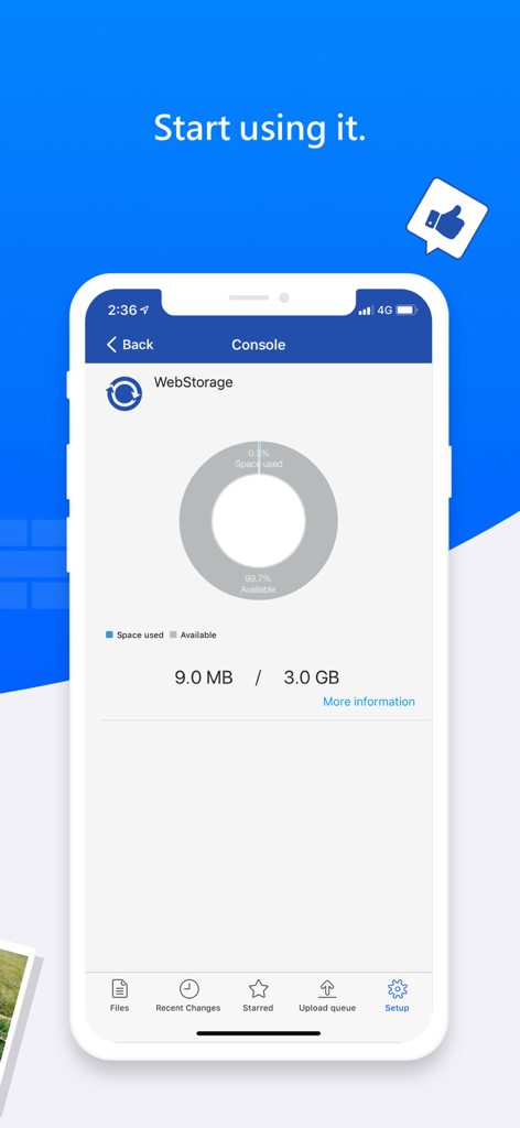 ASUS WebStorage - Painel do ASUS WebStorage mostrando o uso de armazenamento na nuvem e o espaço disponível