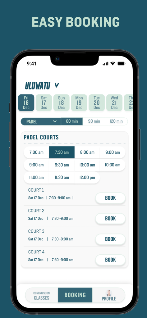 Island Sports Club - Interface pour réserver des terrains de Padel au Island Sports Club à Uluwatu