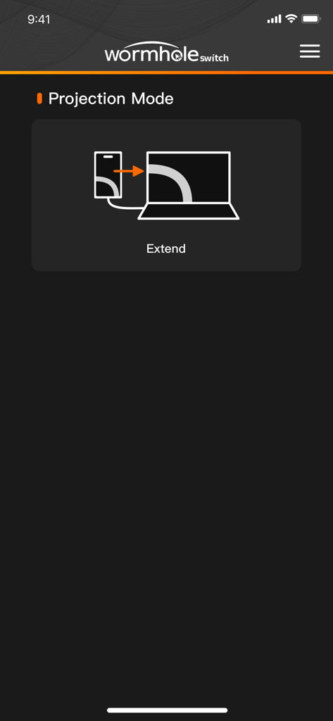 Wormhole - CrossLink - Wormhole CrossLink app screen showing the projection mode option to extend a mobile display to a laptop