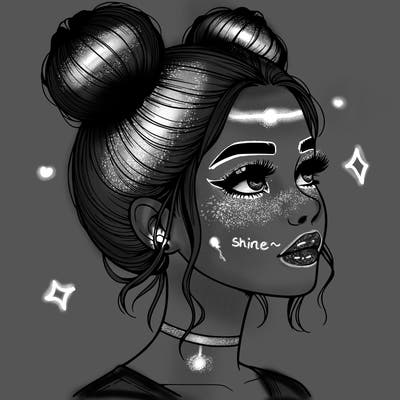 realistic girl with buns on the top of her head