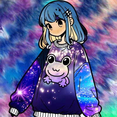 girl wearing frogging sweatshirt