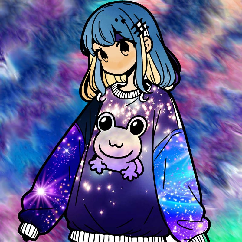 girl wearing frogging sweatshirt