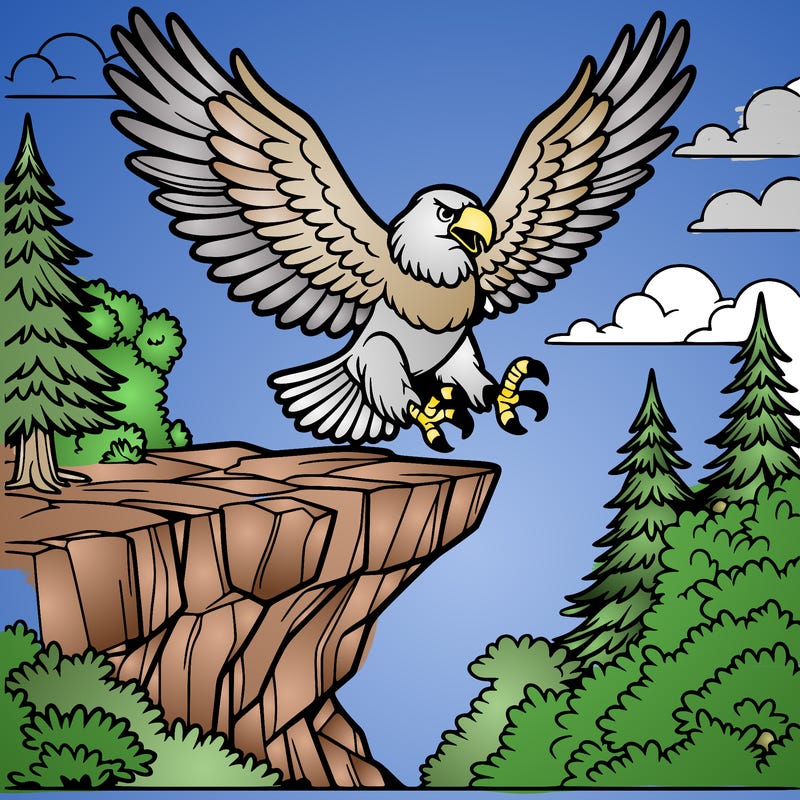 an eagle landing on a cliff's edge