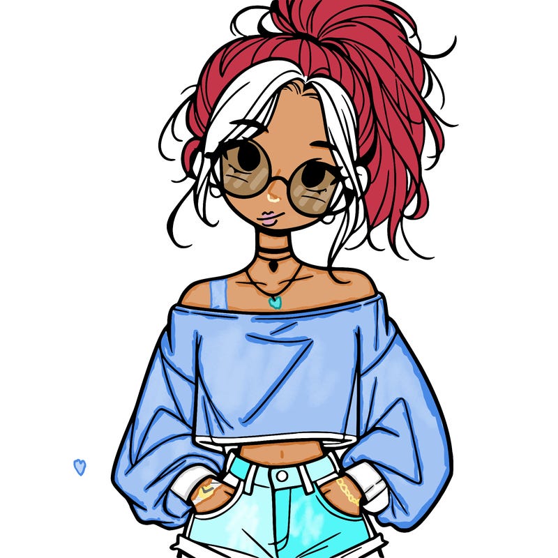 girl with a messy ponytail glasses a baggy crop top and jean shorts
