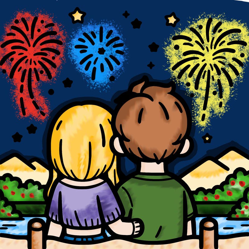 couple watching fireworks