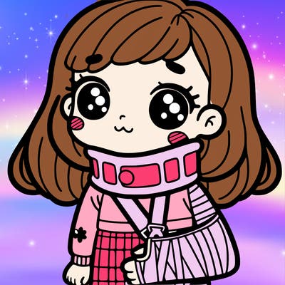 girl in a neck brace with a broken arm