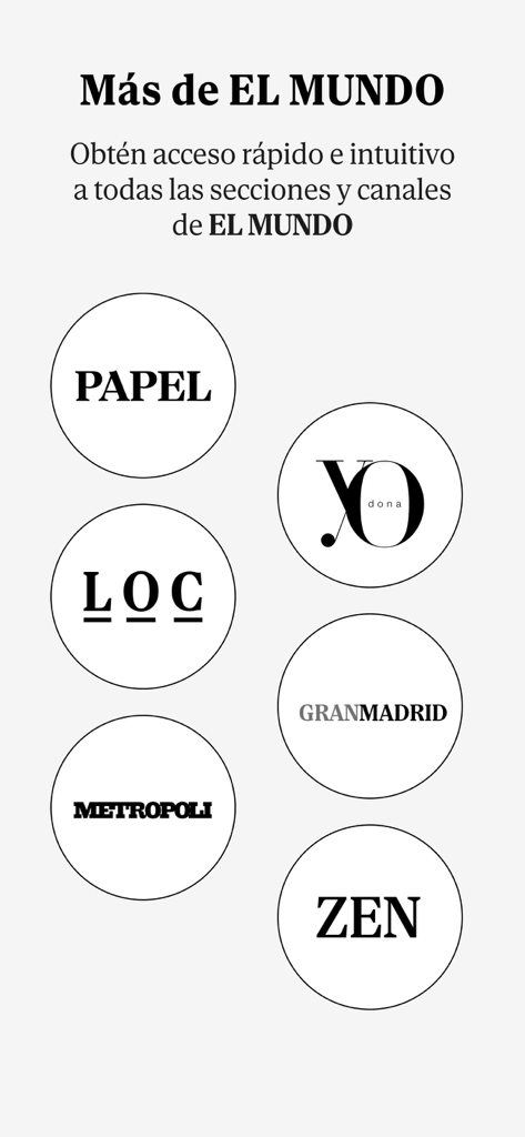 El Mundo - Diario online - Interface showing various news sections and channels within the El Mundo mobile app