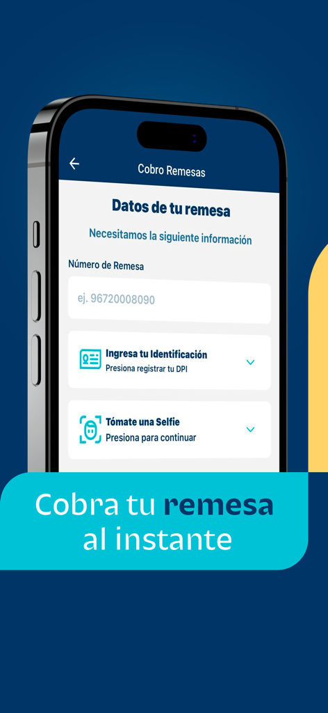 Bi en Línea - Interfaz de la aplicación Bi en Línea para la recolección instantánea de remesas con verificación de identidad