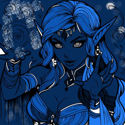 realistic scary beautiful elf sorceress casting spell