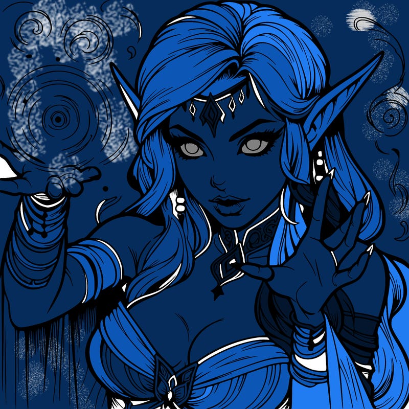 realistic scary beautiful elf sorceress casting spell