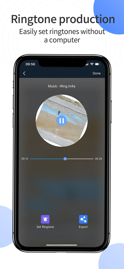Music Clip - Ringtone Maker - Interfaz de la aplicación móvil para crear y configurar tonos de llamada personalizados en un iPhone