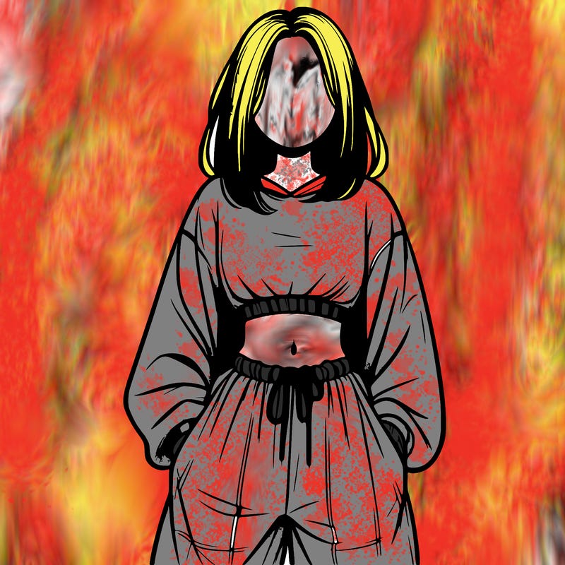 realistic girl faceless with baggy pants and a crop top