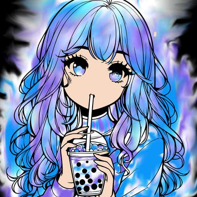 realistic girl drink a boba