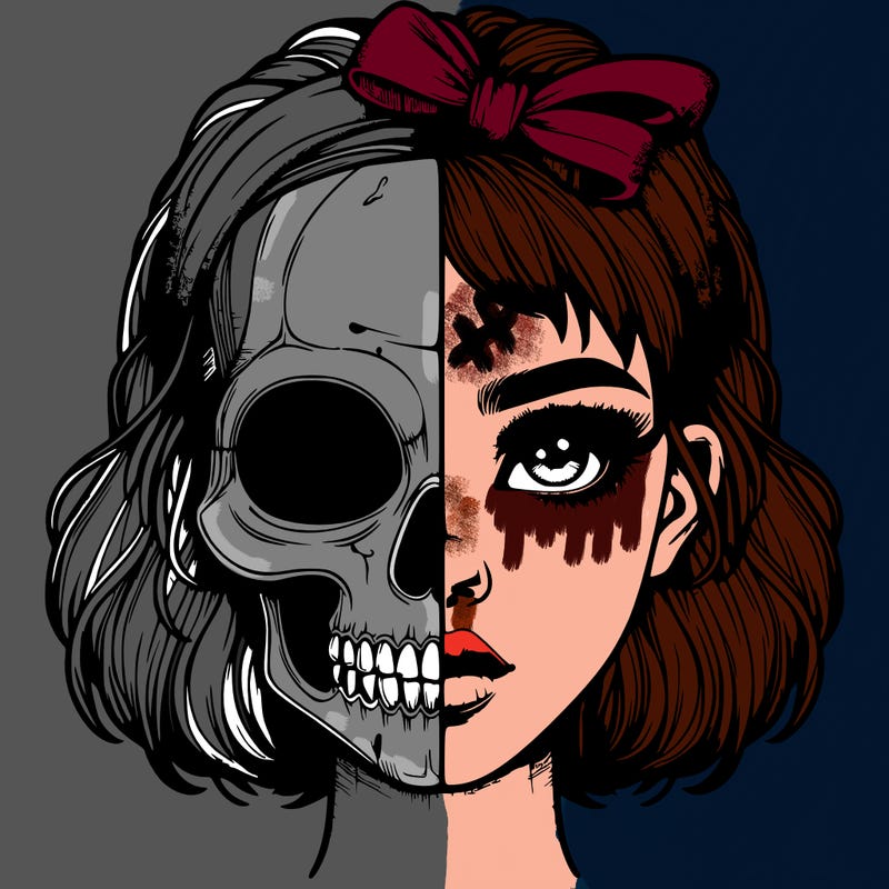 realistic girl with half skull mask