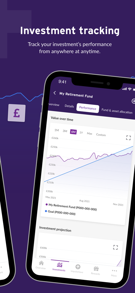 True Potential - True Potential app screen showing retirement fund performance chart and investment tracking