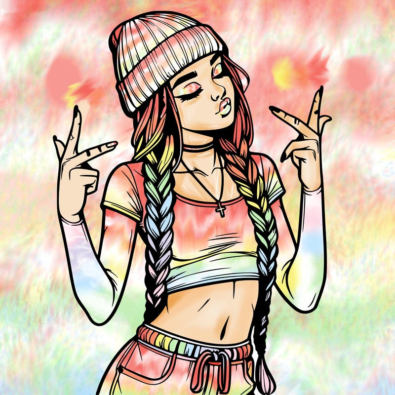 realistic teenage girl with braids and a beanie and crop top doing 🫶🏼