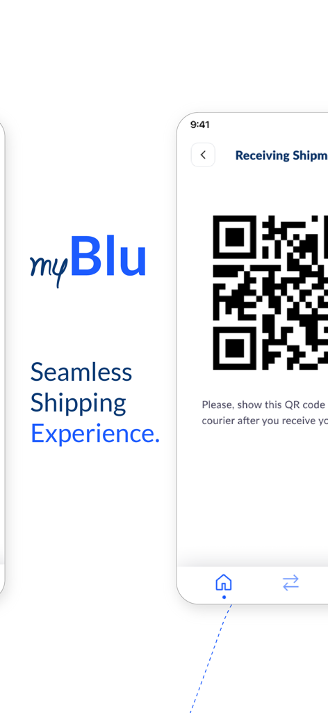 myBlu - Schermata dell'app myBlu che mostra un codice QR per ricevere una spedizione