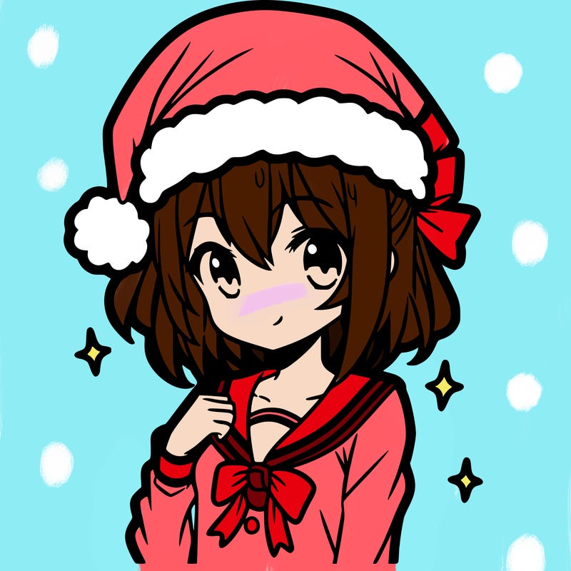 anime girl wearing a santa hat