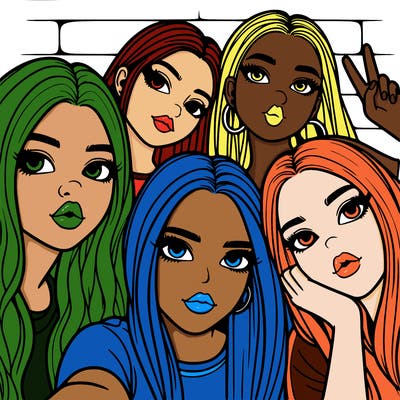 group of teen girls friends y2k up close in a selfie